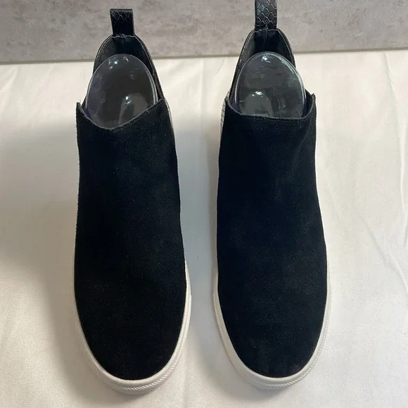 Steve Madden Zaci Wedge Sneaker Boot Black Suede Leather Faux Snakeskin Size 7M - Picture 2 of 13